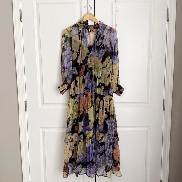 Anthropologie The Marais Printed Chiffon Maxi Dress Purple Floral - Picture 2 of 10